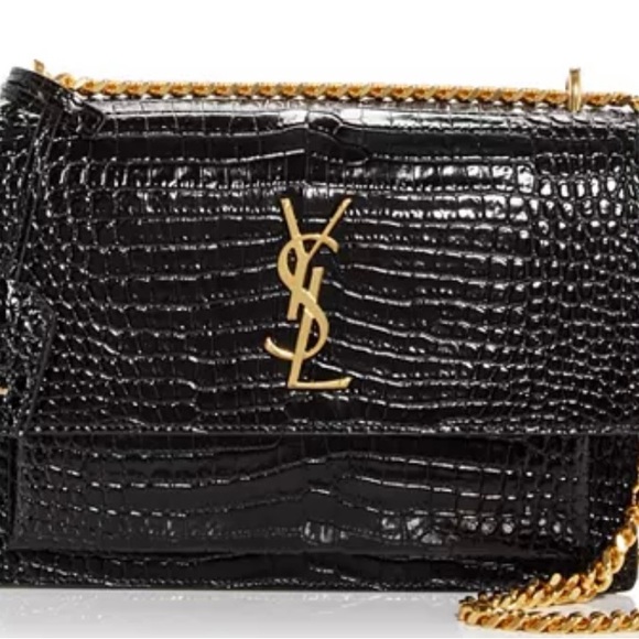 Saint Laurent Sunset Croc Embossed Leather Crossbody - Picture 2 of 3